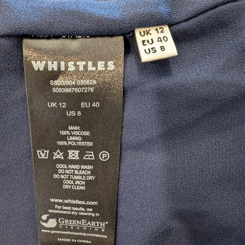 Whistles Pintuck Shirt Dress Navy US 8 Midi Cotton Workwear Quiet Luxury - Picture 7 of 9
